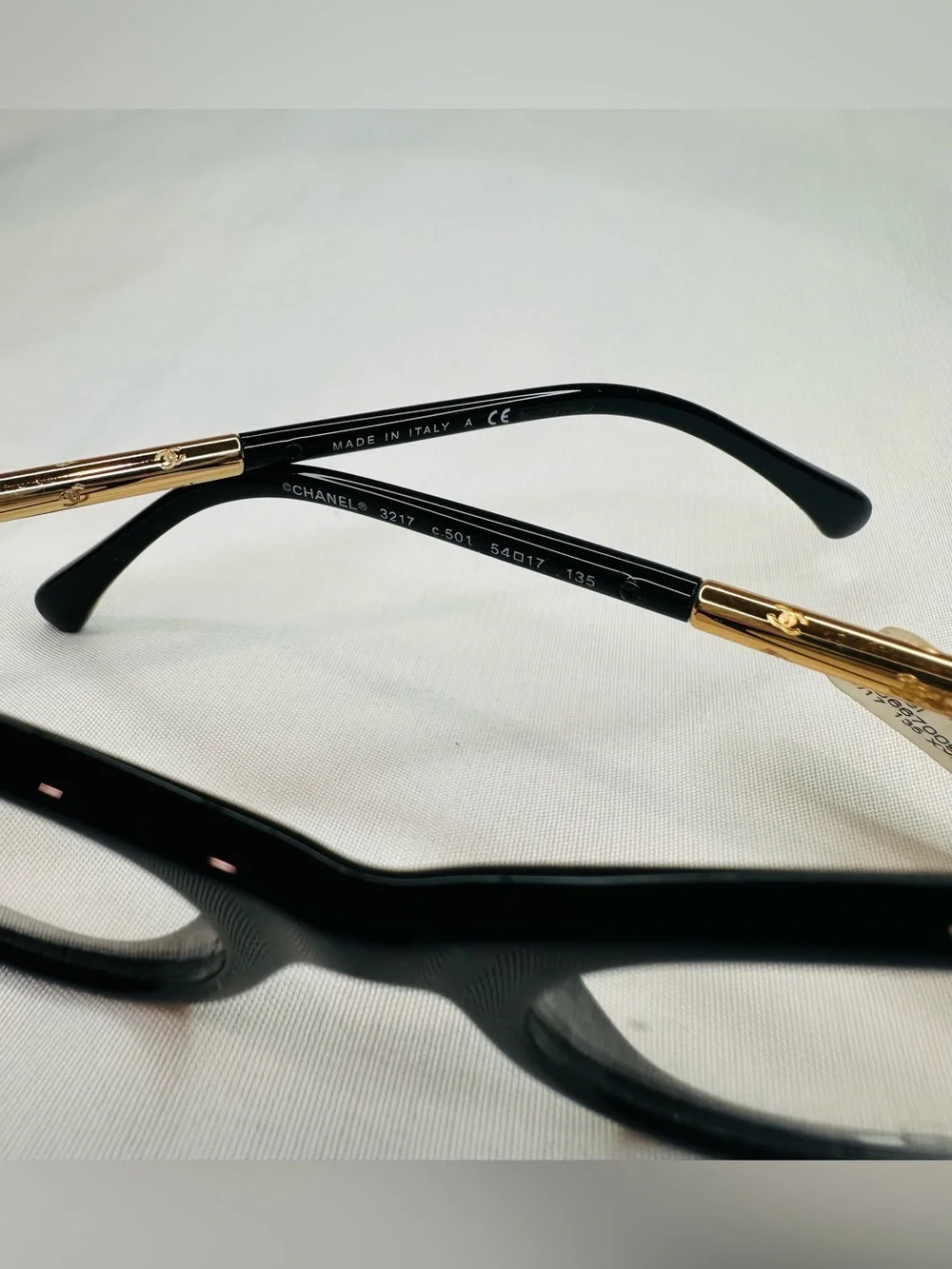 New! CHANEL Black Oval 3217 c.501 Glasses with Gold Temples